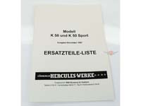 Reservdelslista reservdelskatalog fjädring för Hercules K50 + K50 Sport utgåva 1967