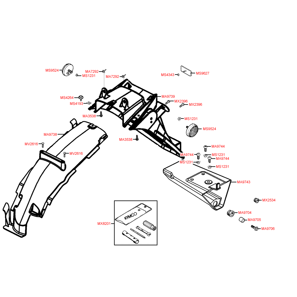 F18 bakskärm och verktygslåda